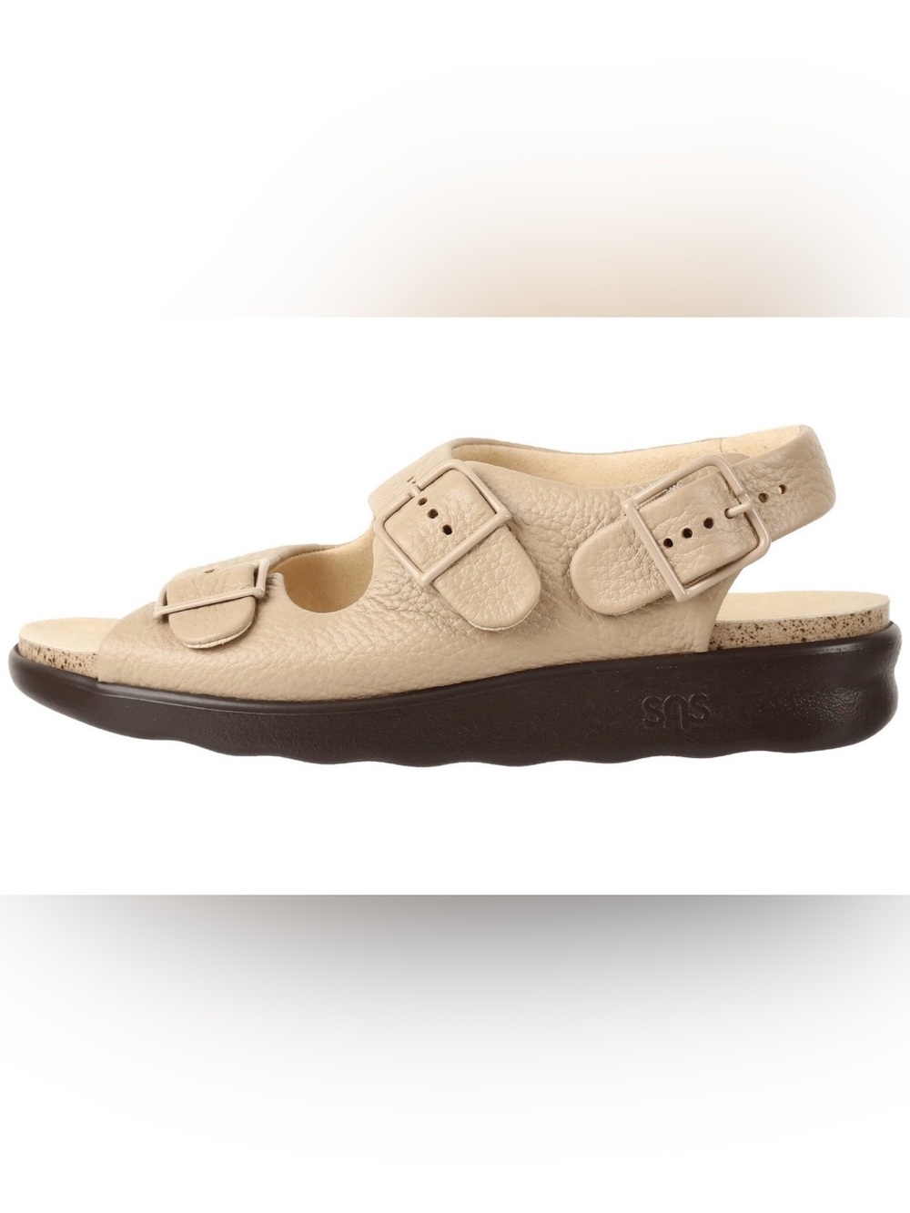 SAS Kids Beige Leather Double-Buckle Sandal